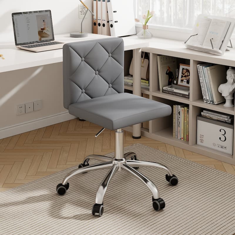 Javlergo Armless Office Desk Chair PU Leather Mid-Back Adjustable Height 360° Rolling Swivel 10 Colors Available Office Chair - Grey