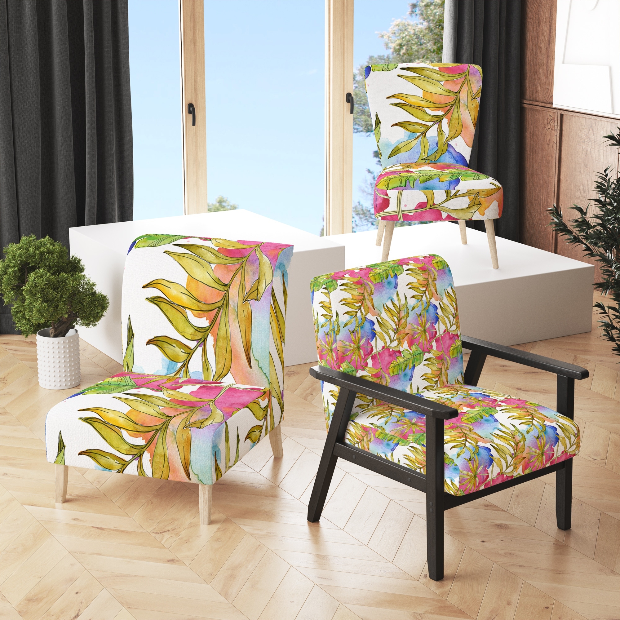Designart Tropical Foliage IV Upholstered Mid-Century Accent Chair - Arm  Chair
