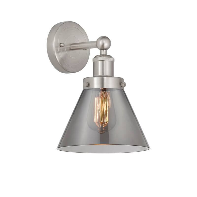 Innovations Lighting 616-1W-12-8 Cone Sconce Cone 12" Tall Wall Sconce - Brushed Satin Nickel / Plated Smoke
