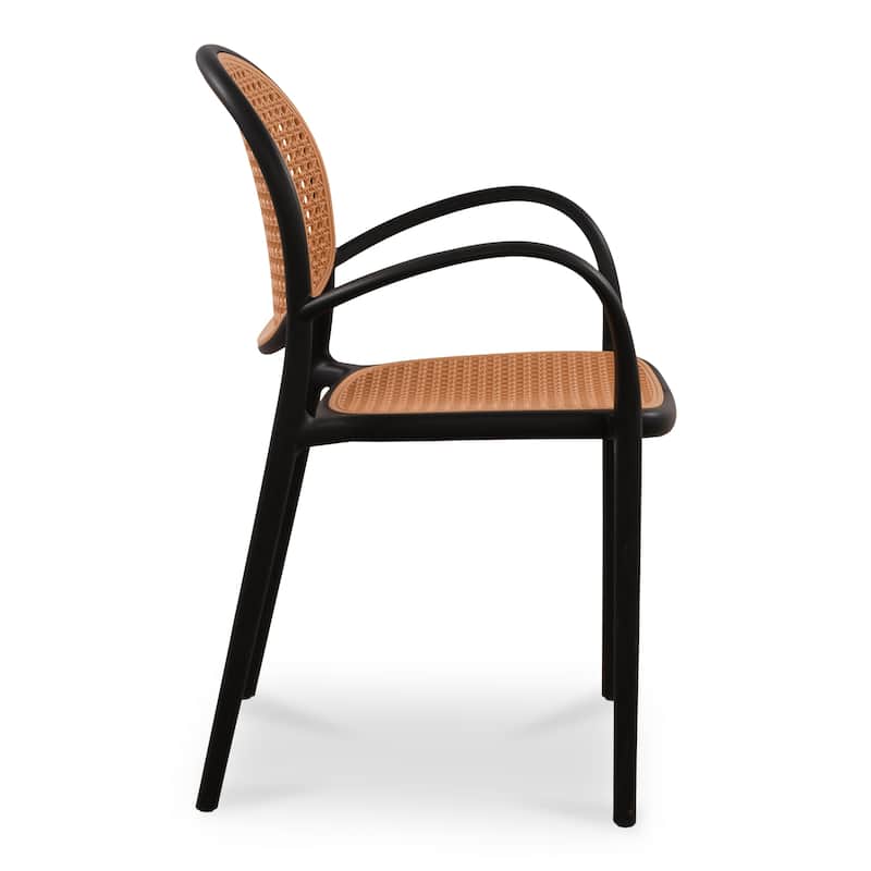 NADAAL STUDIOS Mavric Outdoor Dining Chair, Rattan-Look Polypropylene, Stackable Design, Black - Set of 2