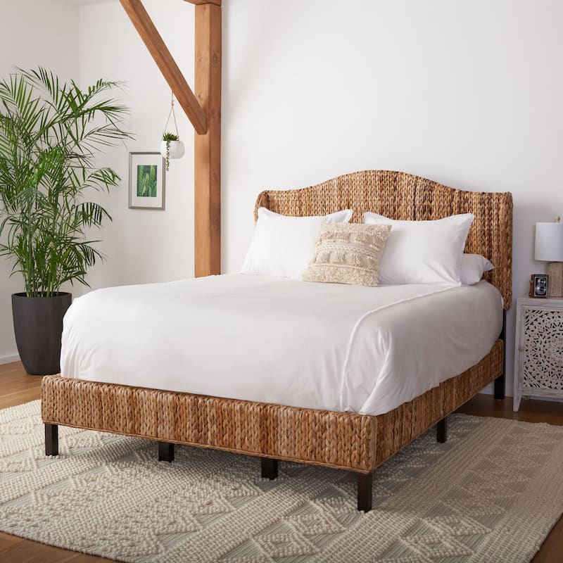 SAFAVIEH Regine Coastal Rattan Bed - Natural/Espresso - Queen