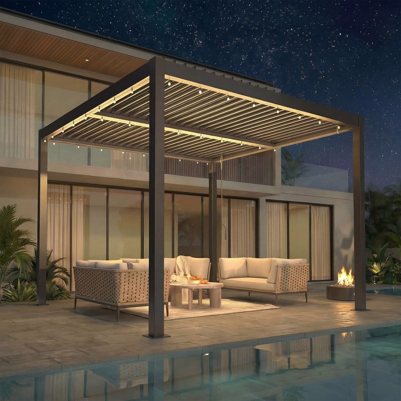 EROMMY Outdoor Louvered Pergola with Optional Winter Cover – Adjustable Hardtop Gazebo, Multiple Sizes