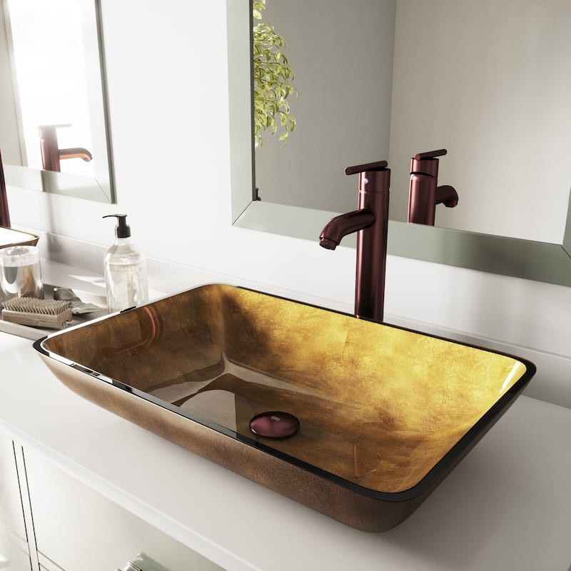 VIGO Donatello 23"L x 15"W x 5"H Glass Rectangular Vessel Bathroom Sink