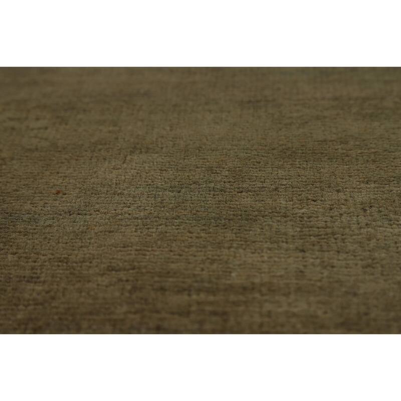 Gabbeh Oriental Rug Handmade Solid Green Wool Carpet - 5'0" x 6'6"