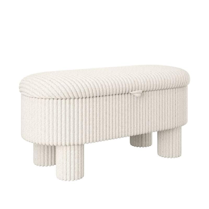 Modern Beige Corduroy Storage Ottoman Bench, Versatile Seat for Bedroom, Entryway & Living Room