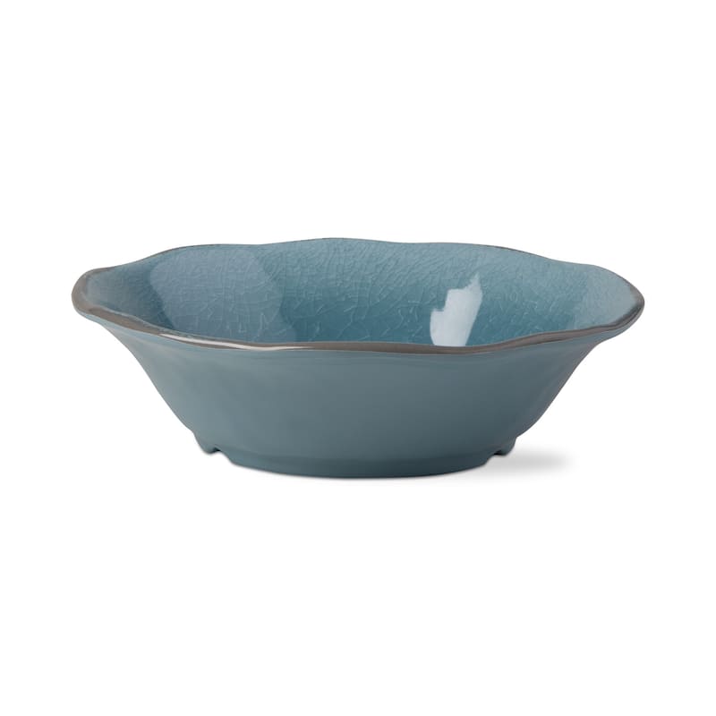 16 oz. 7 in. Veranda Cracked Glazed Solid Aqua Wavy Edge Melamine Serving Bowls 4 pc Dishwasher Safe Indoor Outdoor