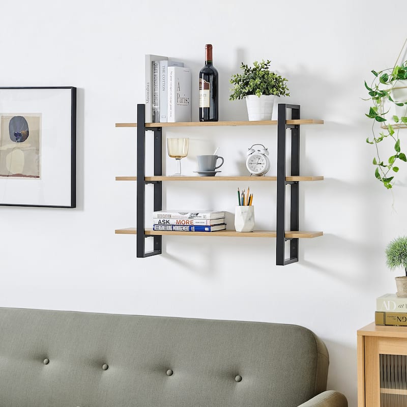 Danya B. Rio Three Tier Modular Floating Bracket Wall Shelf - Chestnut
