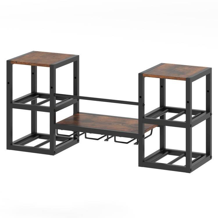 Rustic Brown Black Engineered Wood Metal Wall-Mounted Wine Rack Shelf - 35" x 10" x 16"