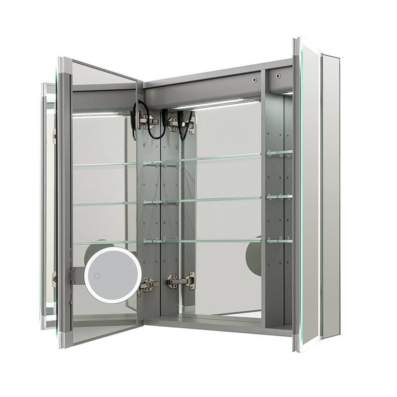 AQUADOM Edge Royale Bathroom Led Lighted Medicine Cabinet Defogger, 3X LED Adjustable Magnifying Mirror, Electrical Outlets.