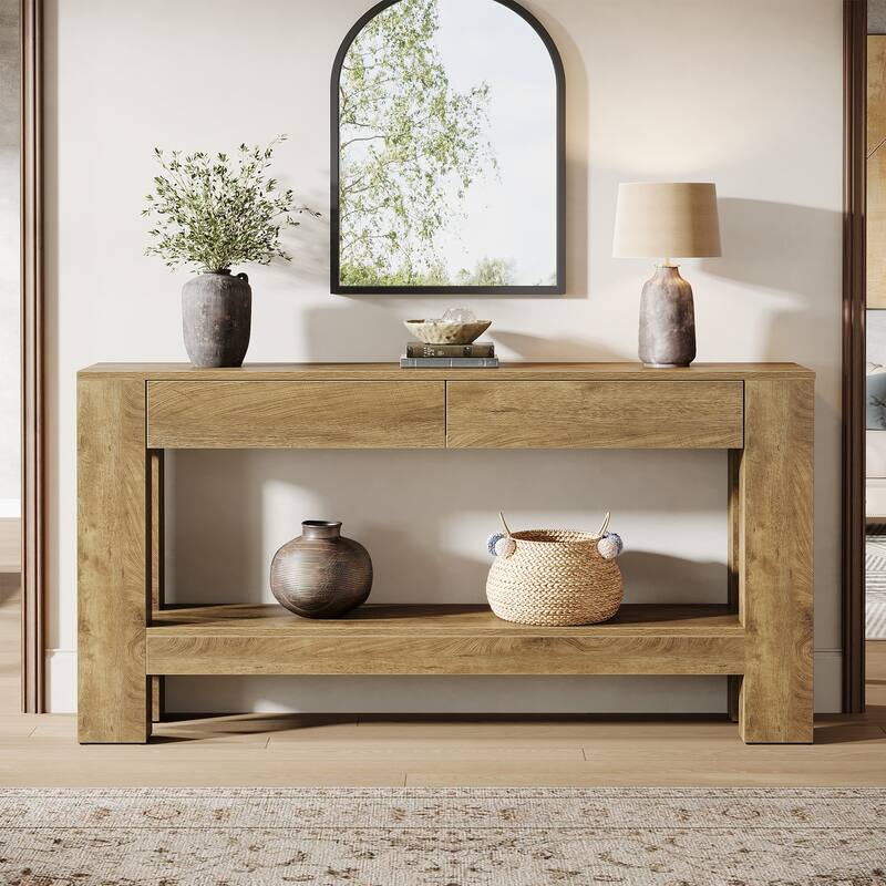 63” Console Table Behind Couch with 2 Storage Drawers