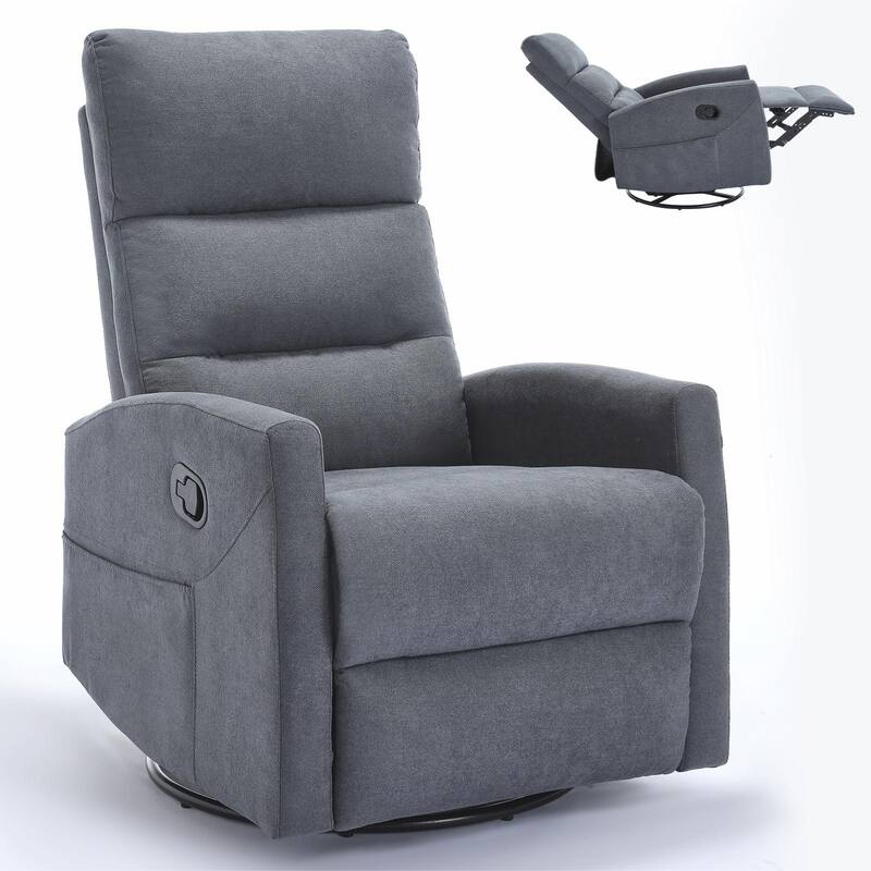 Manual Recliner Chair with Rocker and Swivel in Fabric for Living Room