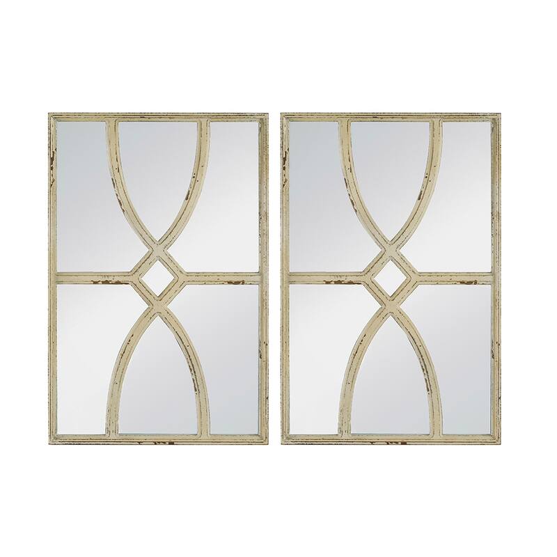 Set of 2 Rectangular Wooden Wall Mirror with Antique Frame - Distressed White