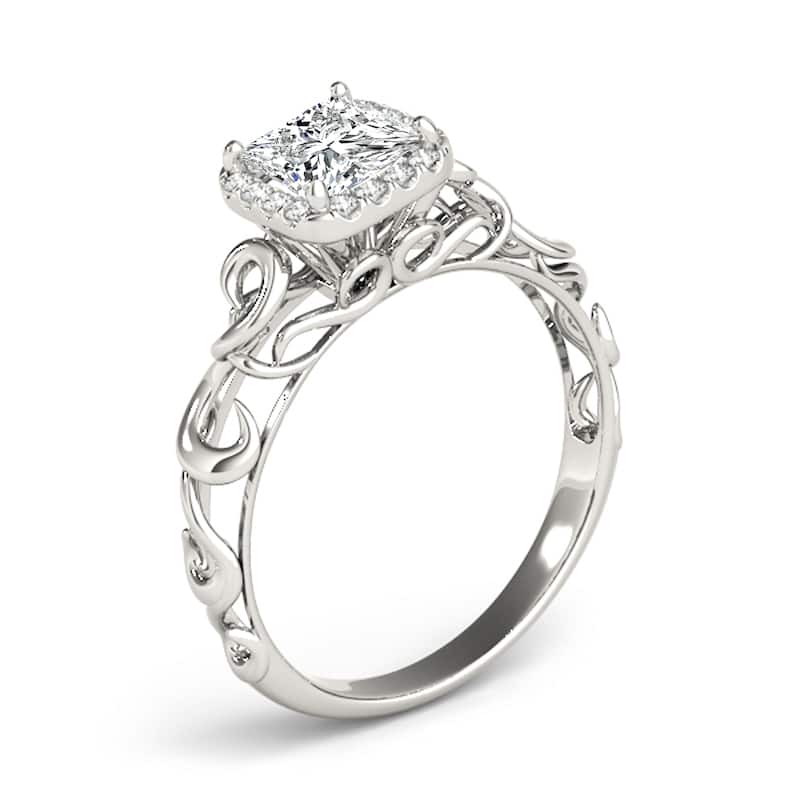 Auriya 14k White Gold Lab Grown Princess Diamond Halo Engagement Ring 0.50 to 5.00 ct. tw. (F-G VS)