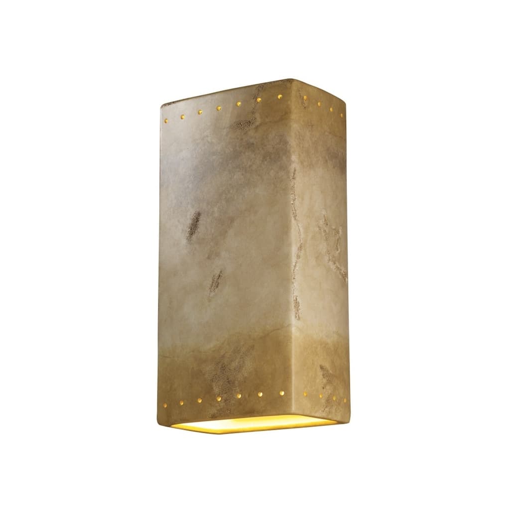 Justice Design Ambiance Greco Travertine Really Big Closed Top Rectangle with Perfs Wall Sconce