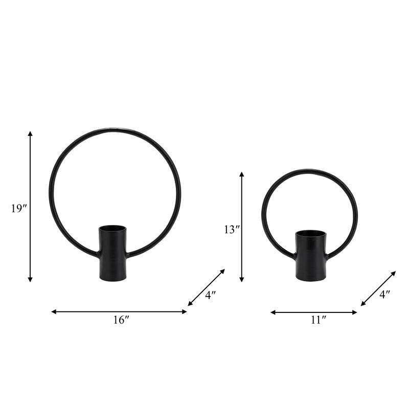 Set of 2 Metal Decorative Ring Candle Holders Contemporary Abstract Black Aluminum Ring Candle Displays for Home or