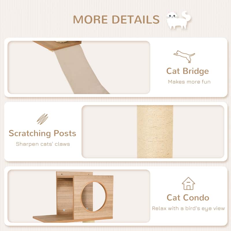 Cat Tree Tower with Platforms, Wooden Ladder & Natural Pine Wood - 11.75" L x 11" W x 11.5" H