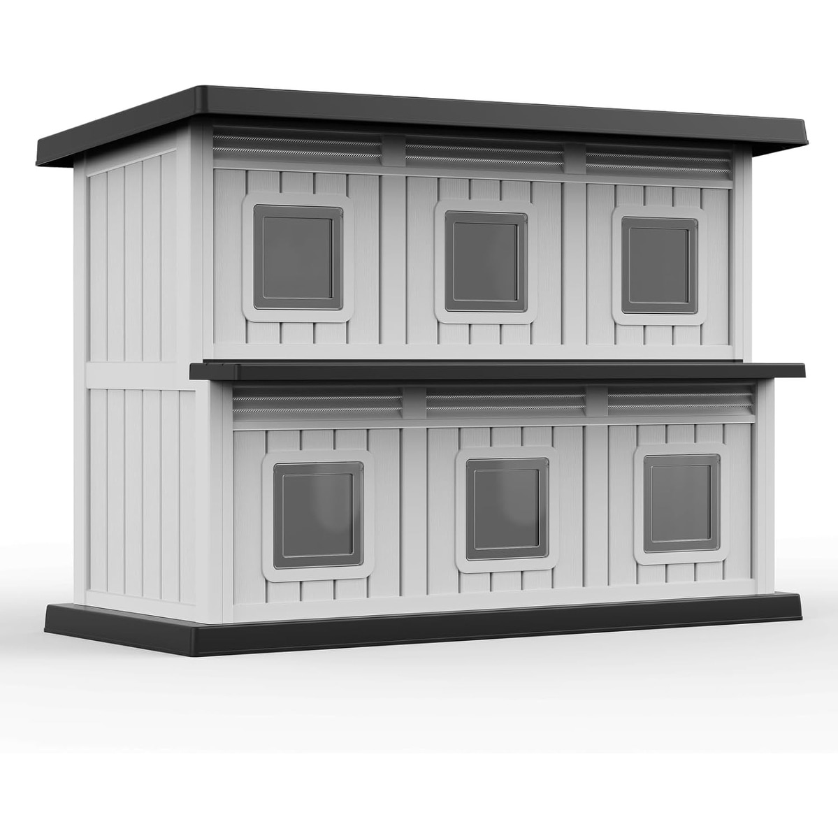 Two Storey Villa Style Sturdy Outdoor Cat House, Weatherproof Resin Shelter with 6 Windbreaks