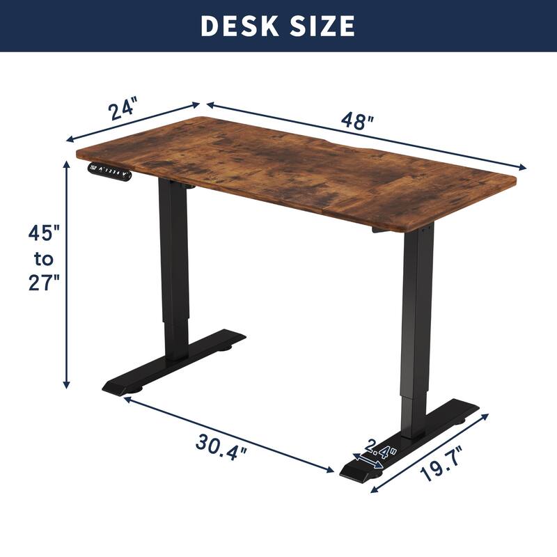 Rossetta 48" Modern Standing Lift-up Height Adjustable Desk with Built-in Side Fast-charging Port