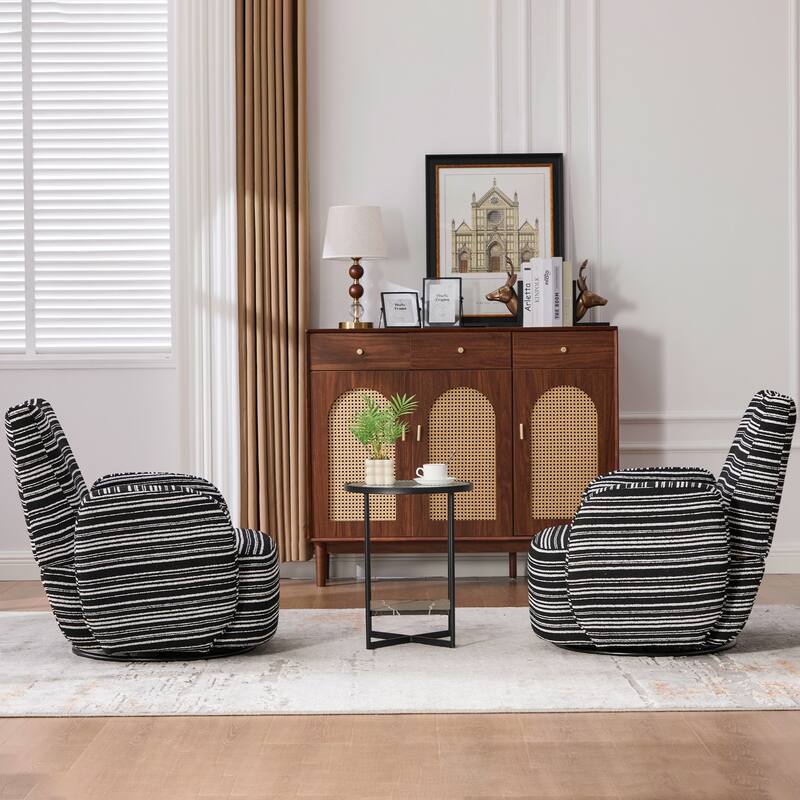 Swivel Striped Accent Chair with Metal Base, Modern Arm Chair for Living Room, Fabric Club Single Sofa Chair