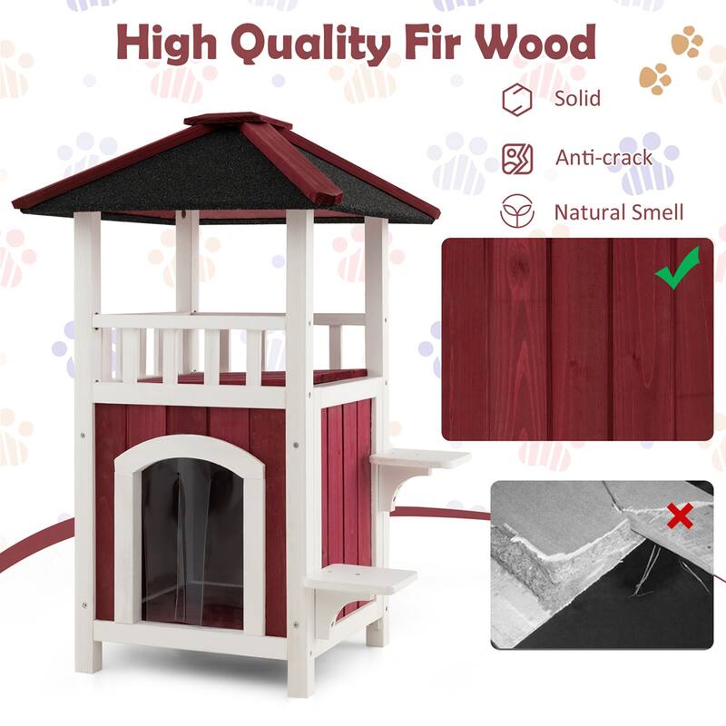 Costway Outdoor Cat House 2-Story Wooden Cat Shelter with Asphalt Roof - See Details