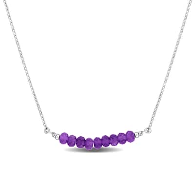 Miadora 0.7ct TGW 4mm Amethyst Bead Necklace with Rolo Chain in Sterling Silver