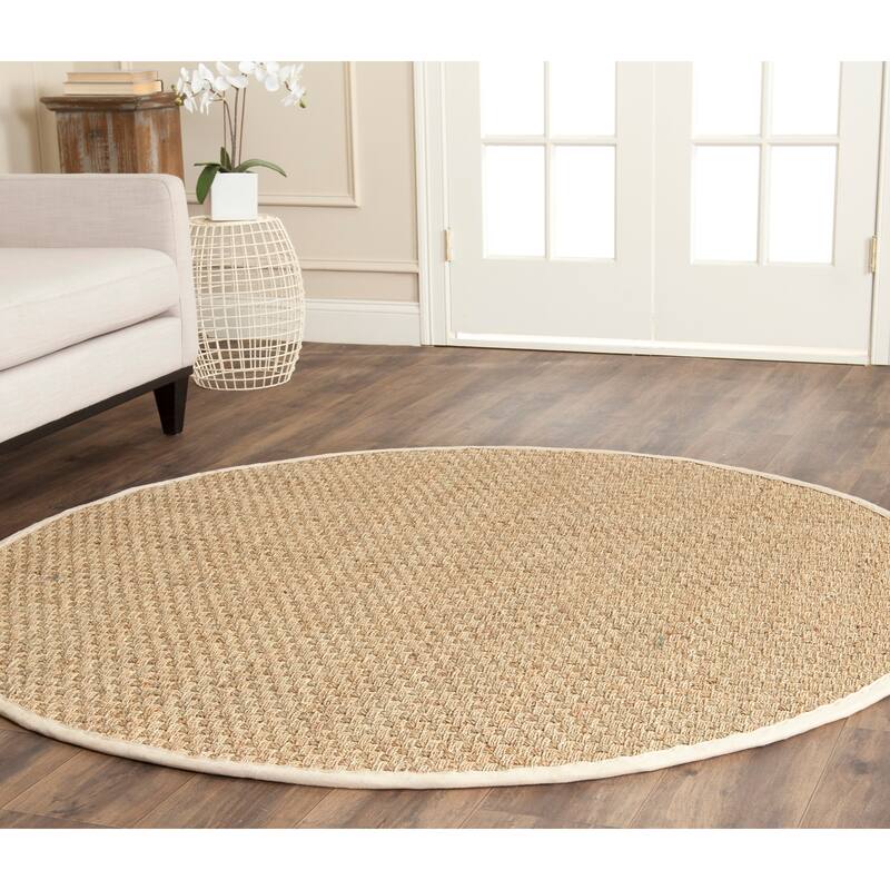 SAFAVIEH Natural Fiber Marina Basketweave Seagrass Rug - 5' x 5' Round - Natural/Ivory