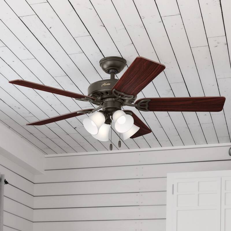 Hunter Fan Studio Series 52" Ceiling Fan with 4-Light LED Light Kit, Pull Chain - Timeless, Traditional