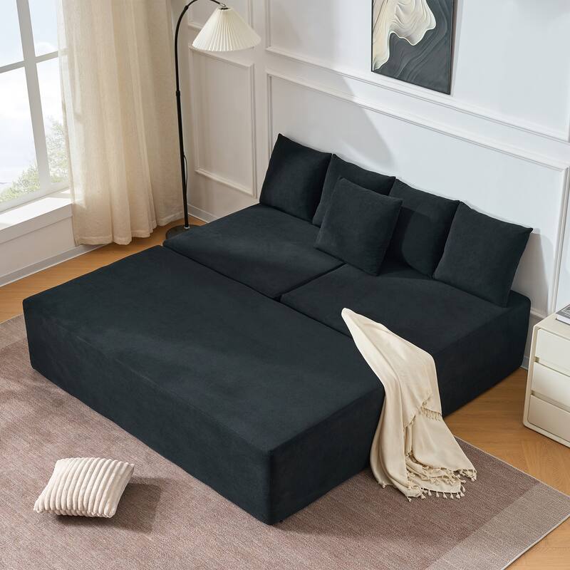 Modular Chaise Sectional Sofa, Convertible Velvet Compressed Couch with Removable Armrests, Iron Frames and Non-slip Pads