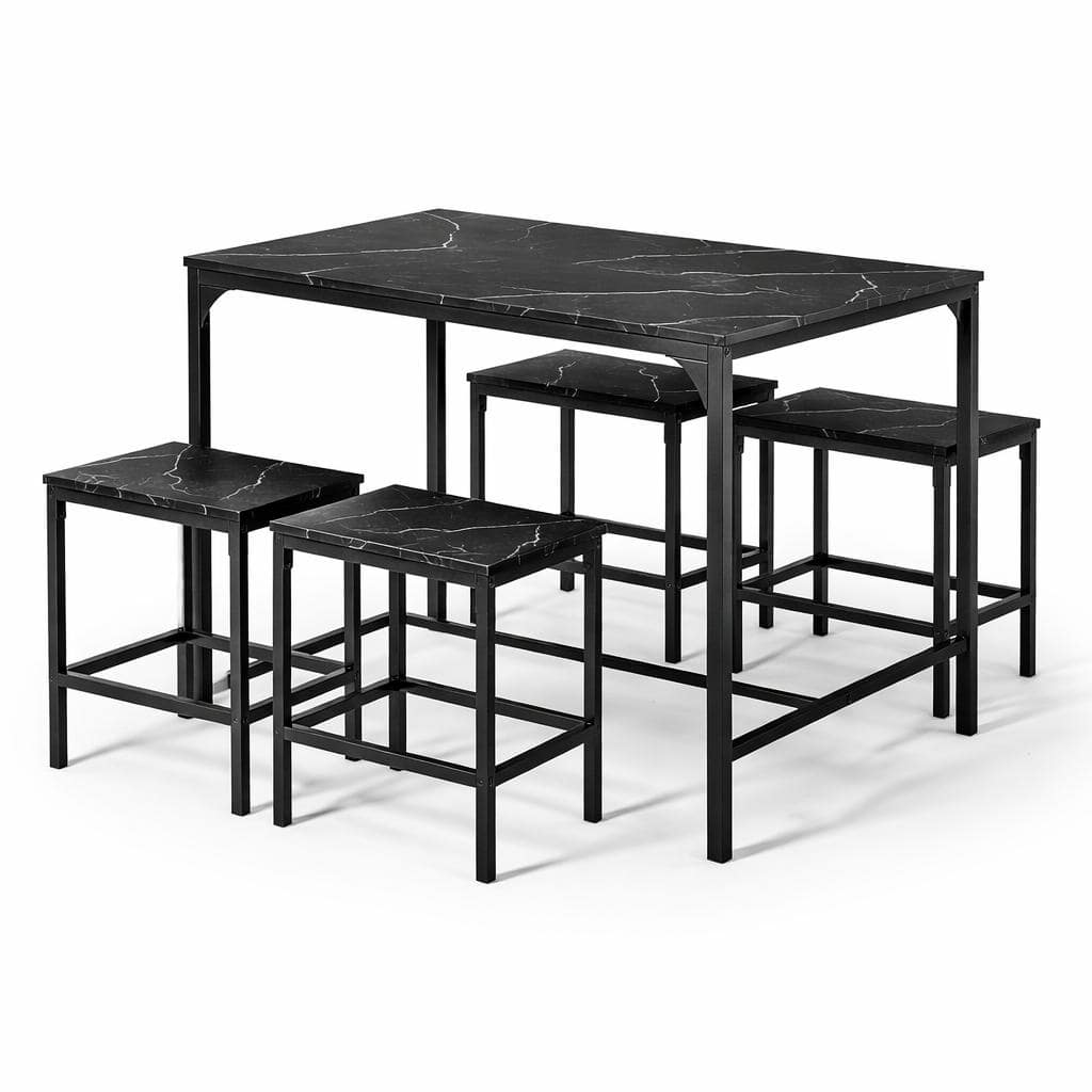 FurnitureR 5-Piece Dining Table Set with 4 Stools, Space-Saving Kitchen Dinette Set, Metal Frame
