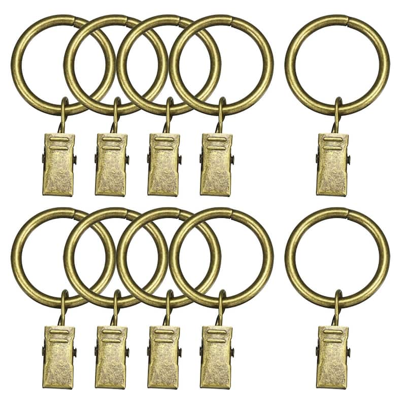 10Pcs Curtain Clips Drapery Shower Rings w Clips 0.98" Interior Dia - Bronze