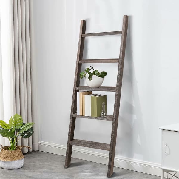 Rustic Vintage Blanket Ladder Decorative Wood Ladder Shelf On Sale Overstock 32336096 63x22 Antique White It affixes to the wall, so you won't have to worry about it falling over when you hang. rustic vintage blanket ladder