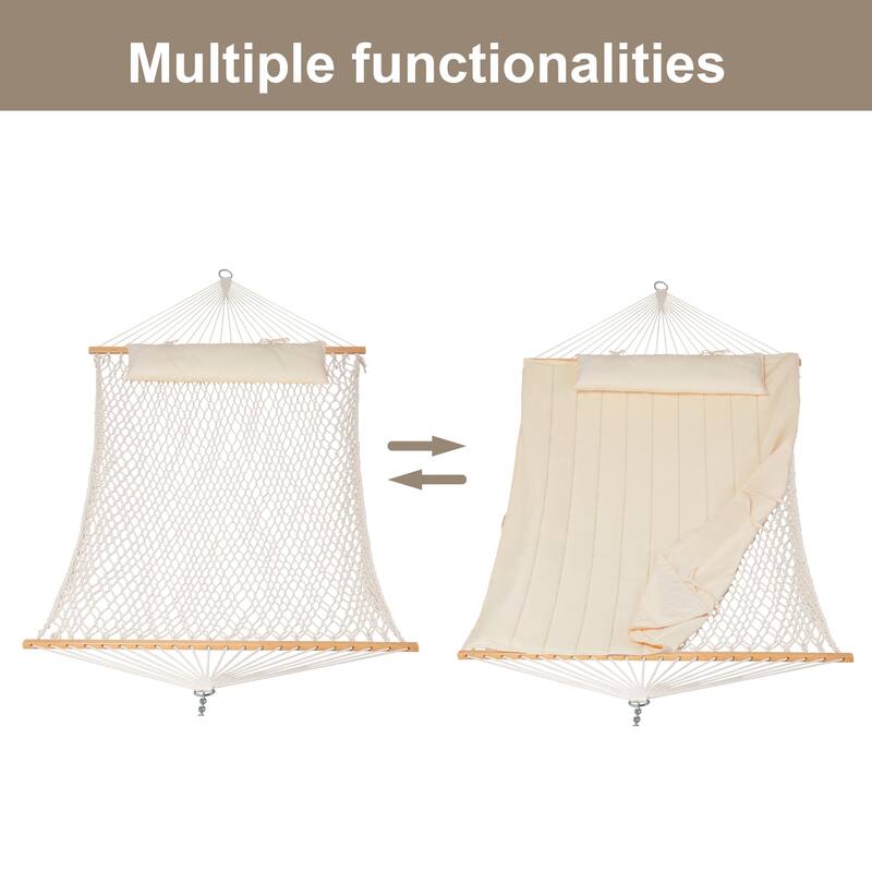 Outdoor Rope Hammock with Polyester Pad, 475 lbs Capacity