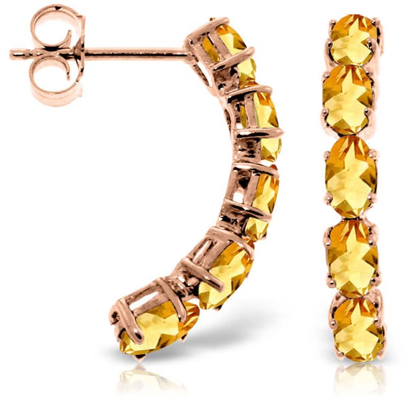 14K Solid Gold Natural Citrine Gemstone Elegant Stud Earrings - Rose