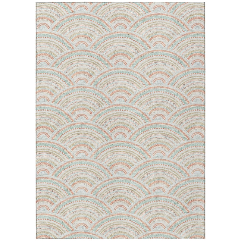 Machine Washable Indoor/ Outdoor Modern Mosaic Chantille Rug
