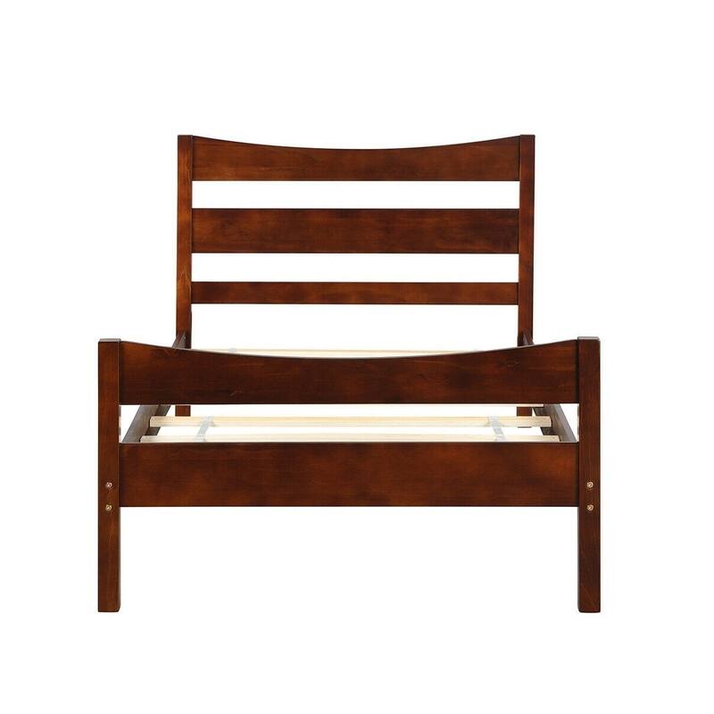 Walnut Pine Wood Twin Platform Bed with Slat Support and Underbed Storage