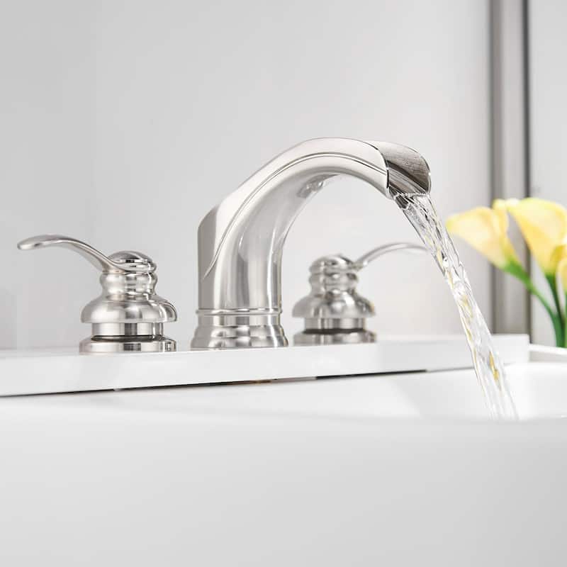 Waterfall 3 Hole 2 Handle Bathroom Faucet-Nickle