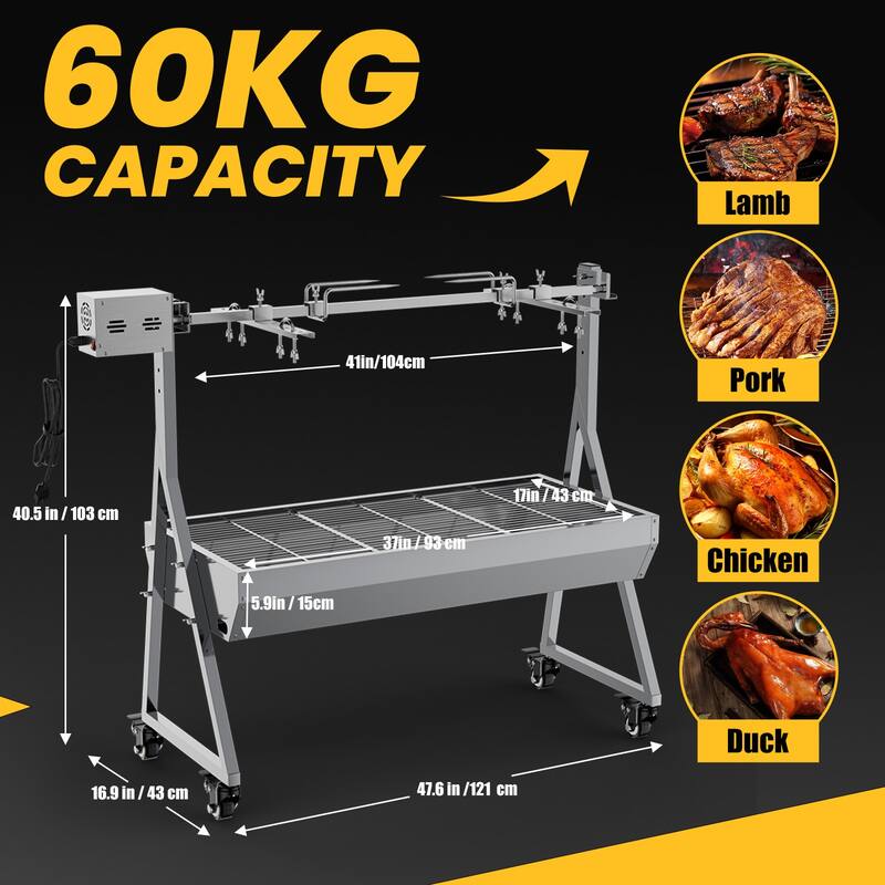 Rotisserie Grill Roaster, 132lbs Charcoal Grill Outdoor BBQ Grill