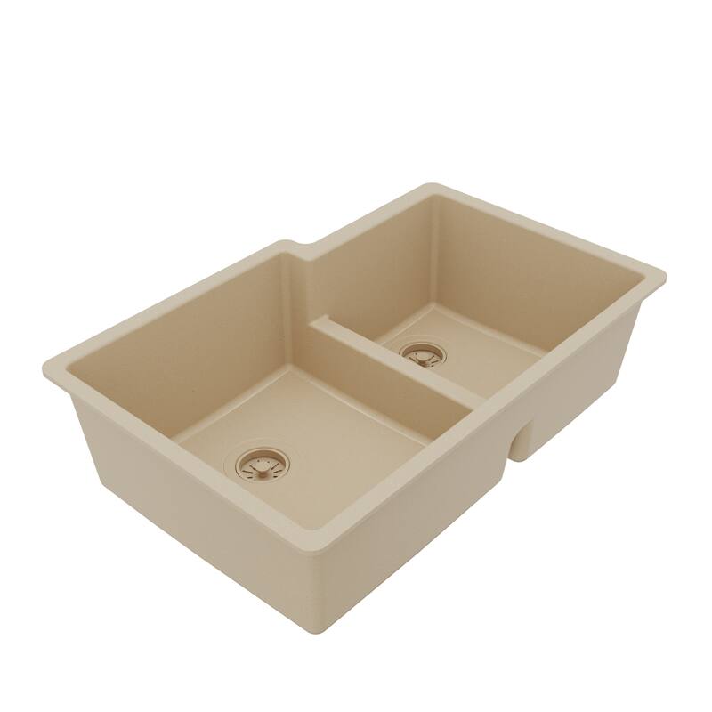 Karran Undermount Large/Small Bowl Quartz Kitchen Sink - 32" x 21.25" x 9" - 32" x 21.25" x 9"