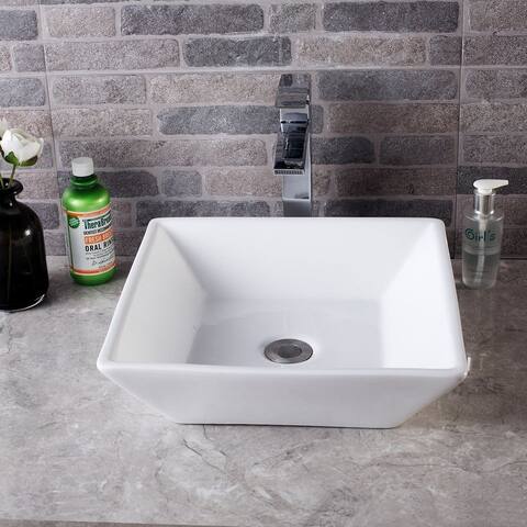Kichae Countertop Bathroom Sink White/Black/Marble Black Ceramic Vessel Sink