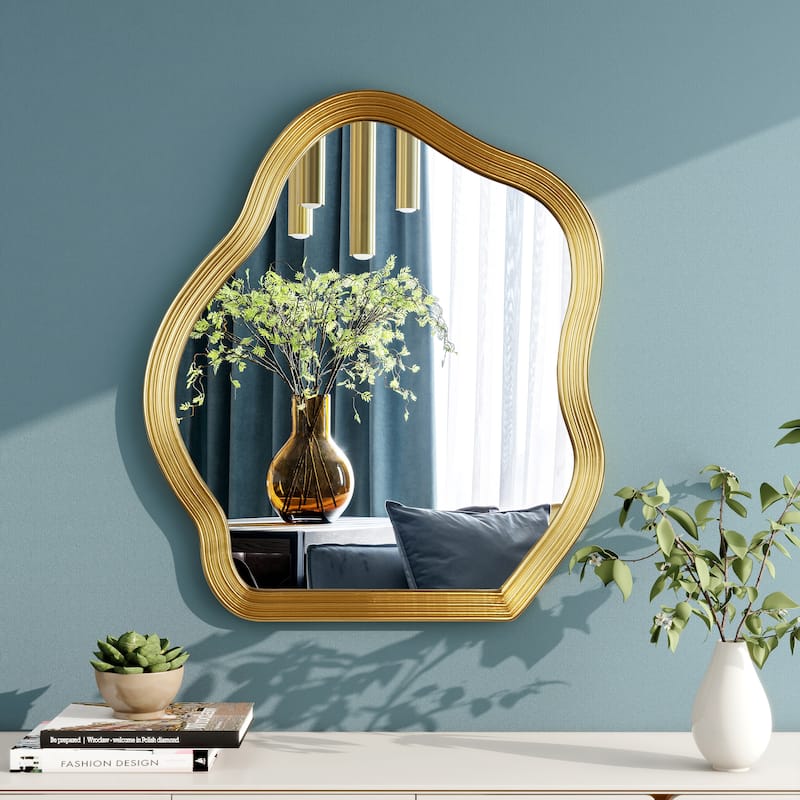 Asymmetrical Cloud Shaped Accent Wall Mirror - 31.5"×27.5" - Gold