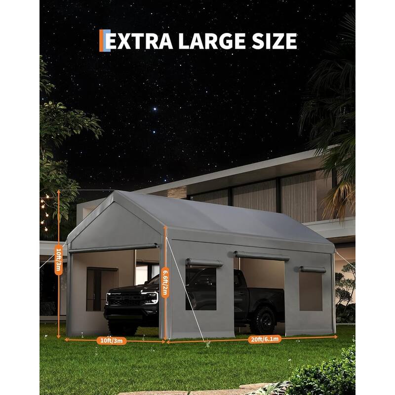 10x20 Ft Metal Carport Oversized Portable Garage for Cars, Trucks and Boats - 10X20 Ft