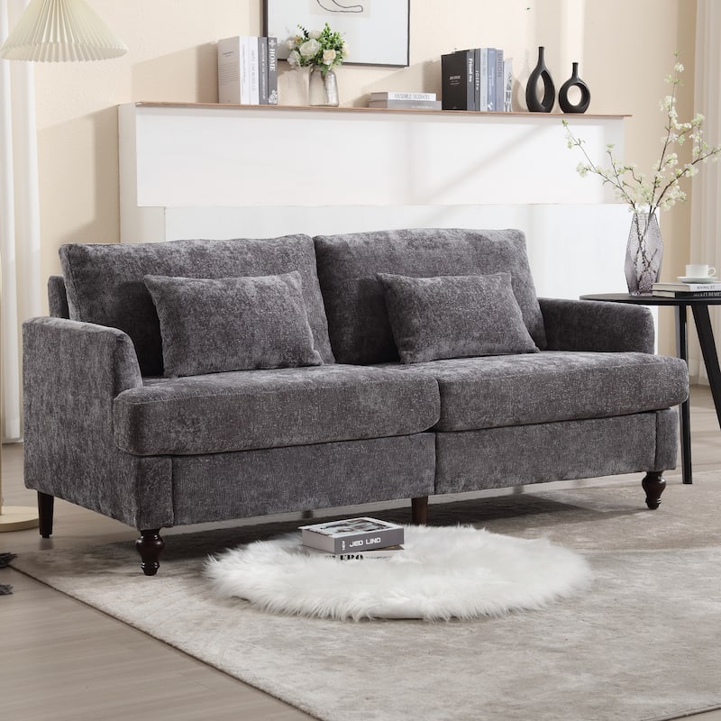 HOMEFUN Chenille Upholstered Mid Century Modern Wood Frame Loveseat for Living Room - Grey