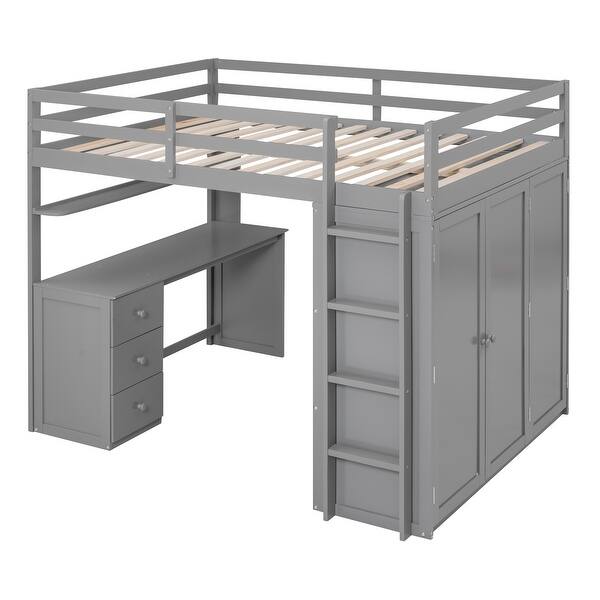 slide 2 of 37, 3 in 1 Full Size Loft Bed with Desk and Wardrobe, Storage Drawers Gray - Full