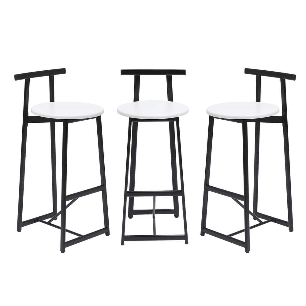 Set of 3 Kitchen Island Bar Chairs Metal Counter Barstools with Backrest for Dining Pub Room