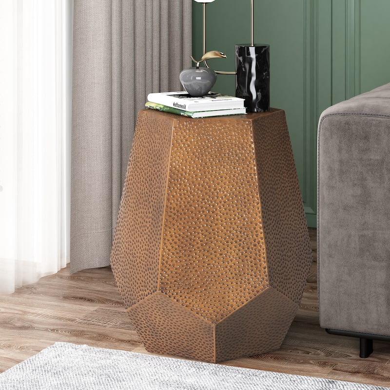 Roomfitters Modern Hammered Iron Side Table, Metal End Table for Living Room, Decorative Accent Pedestal