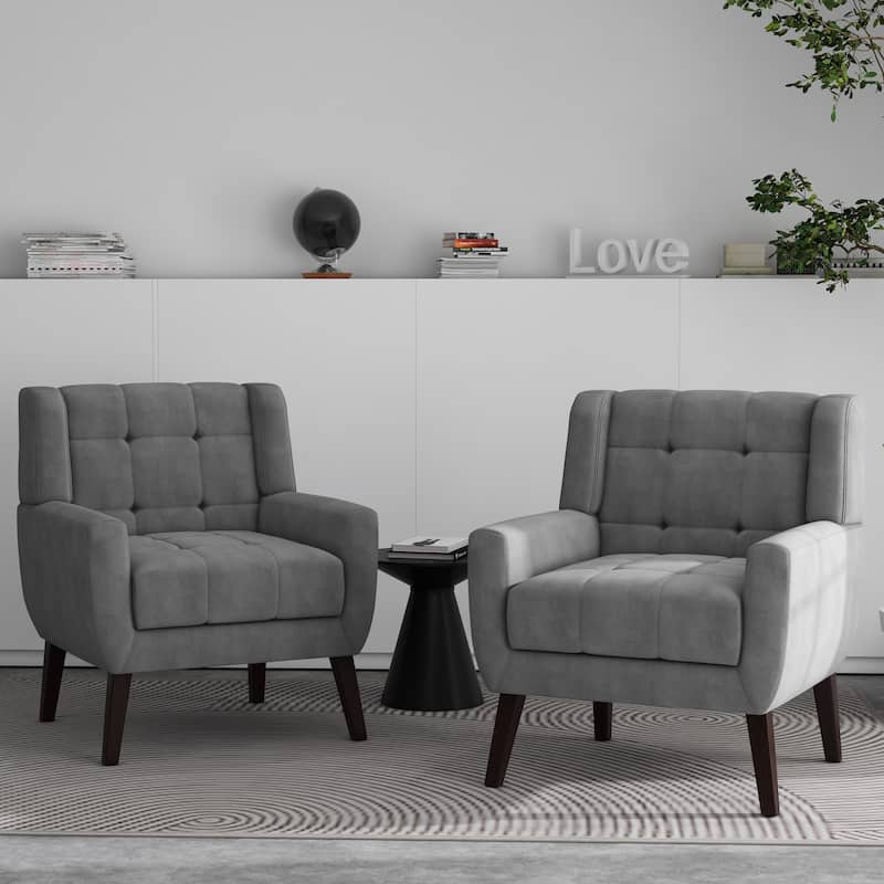 Tufted Arm Chair Upholstered Lounge Chair(Set of 2) - Gray Velvet