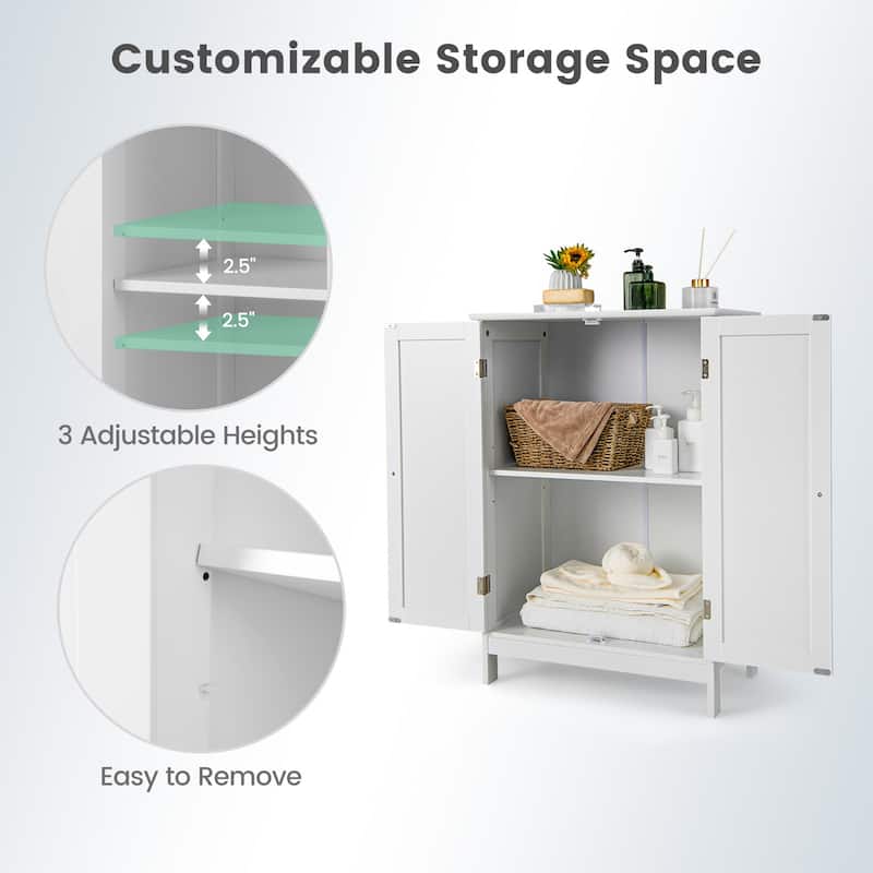 Gymax Bathroom Floor Storage Cabinet Double Door Kitchen Cupboard Shoe