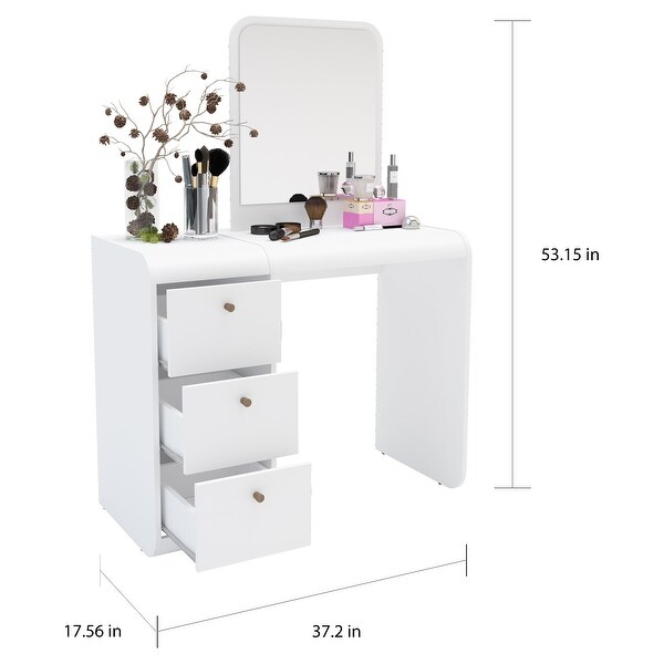 Boahaus Aphrodite Dressing Table, White, Standing Mirror, 03 Drawers