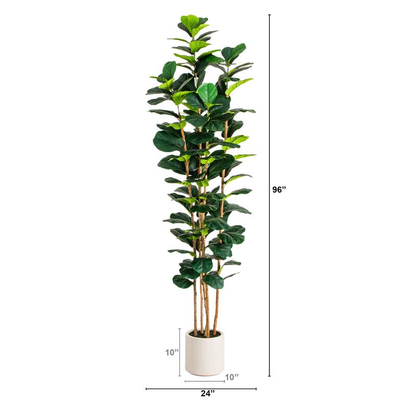 8-ft Artificial Fiddle Leaf Tree in Decorative White Planter - Green