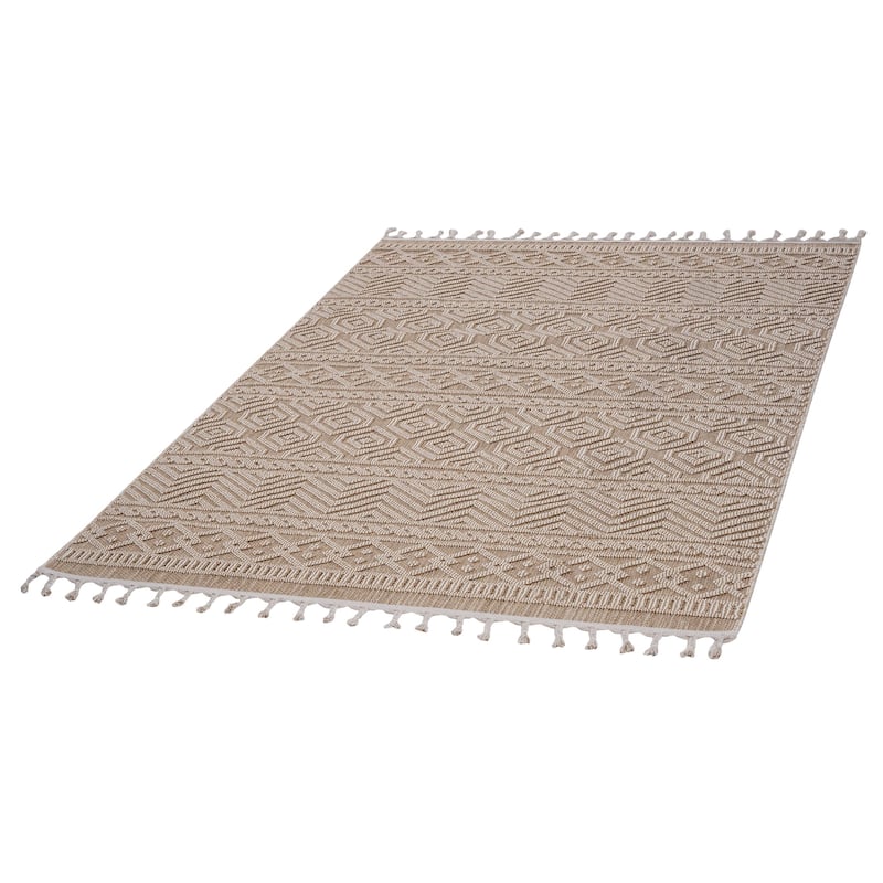 Guros Collection Mocha / Geometric Indoor / Outdoor Non-Shedding Area Rug